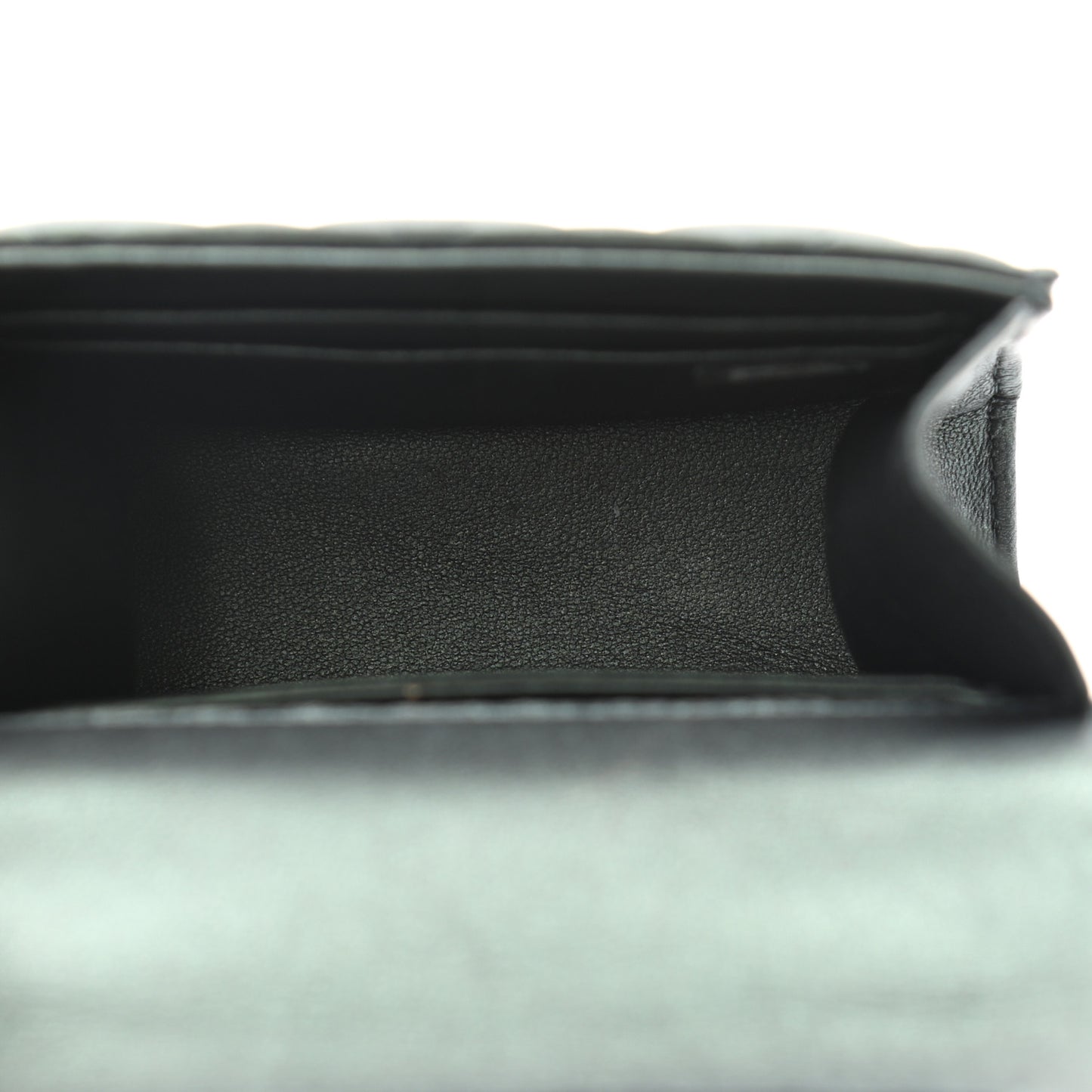 Iridescent Lambskin Quilted Top Handle Clutch With Chain Dark Green