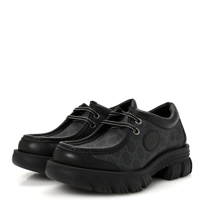 Gucci GG Supreme Monogram Quebec Calfskin Retro Interlocking G Mens Platform Derby Loafers 8.5 Black 4 of 8