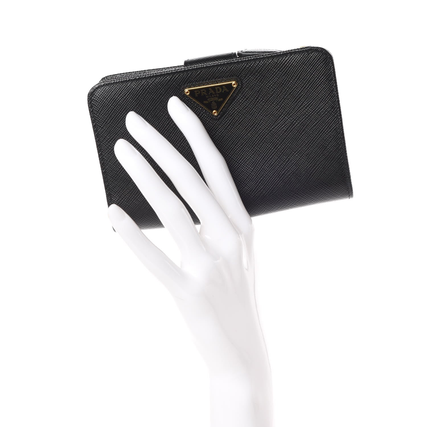 Prada Saffiano Compact Triangle Wallet Black 2 of 7