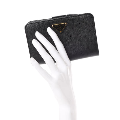 Prada Saffiano Compact Triangle Wallet Black 2 of 7
