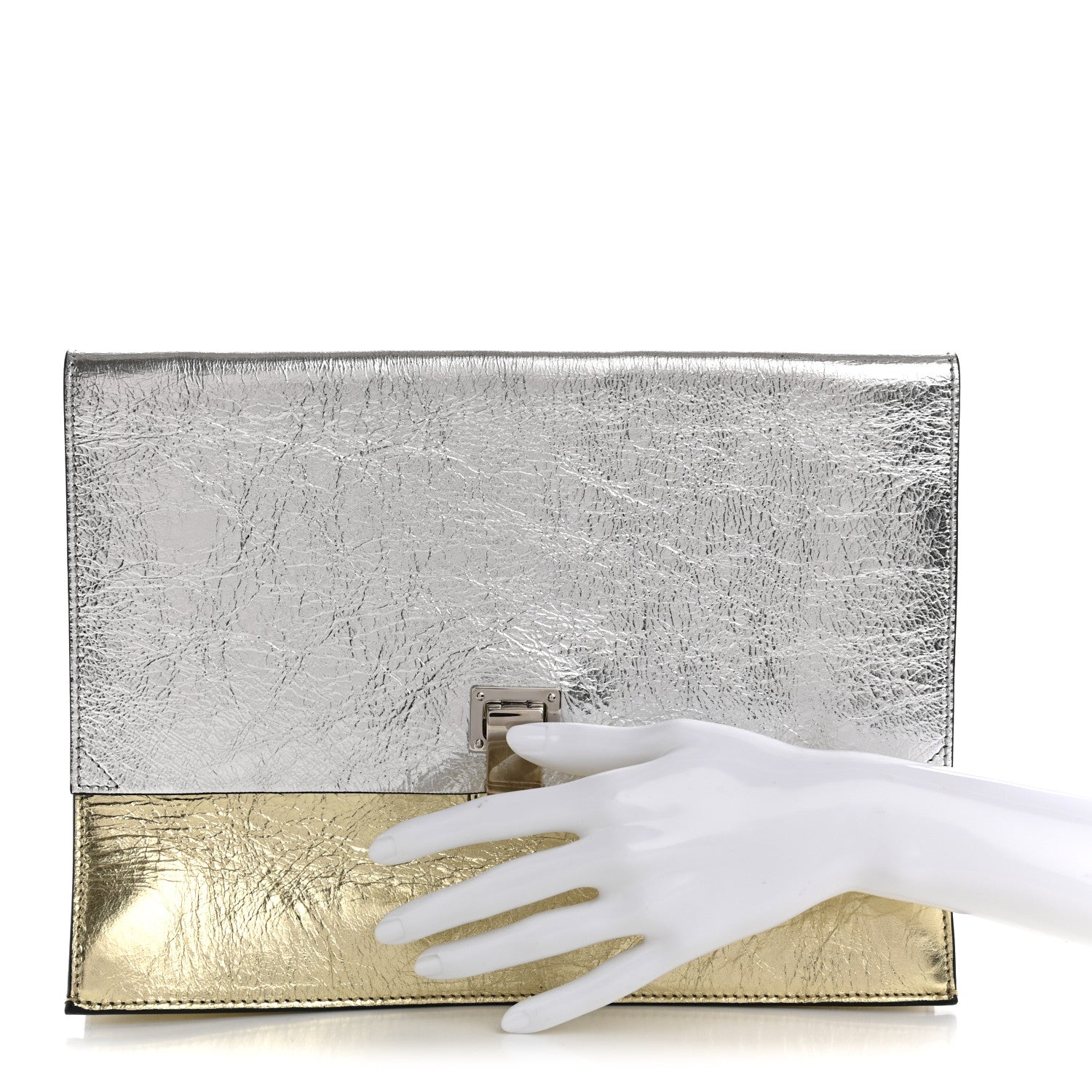 Proenza Schouler Metallic Lambskin Large Lunch Bag Clutch Silver Gold 2 of 8
