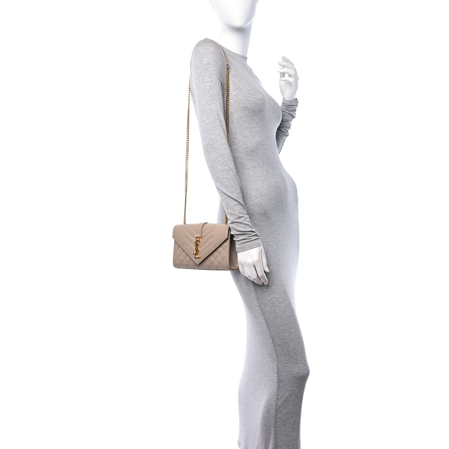 Saint Laurent Grain De Poudre Textured Mixed Matelasse Triquilt Small Monogram Satchel Dark Beige 2 of 11