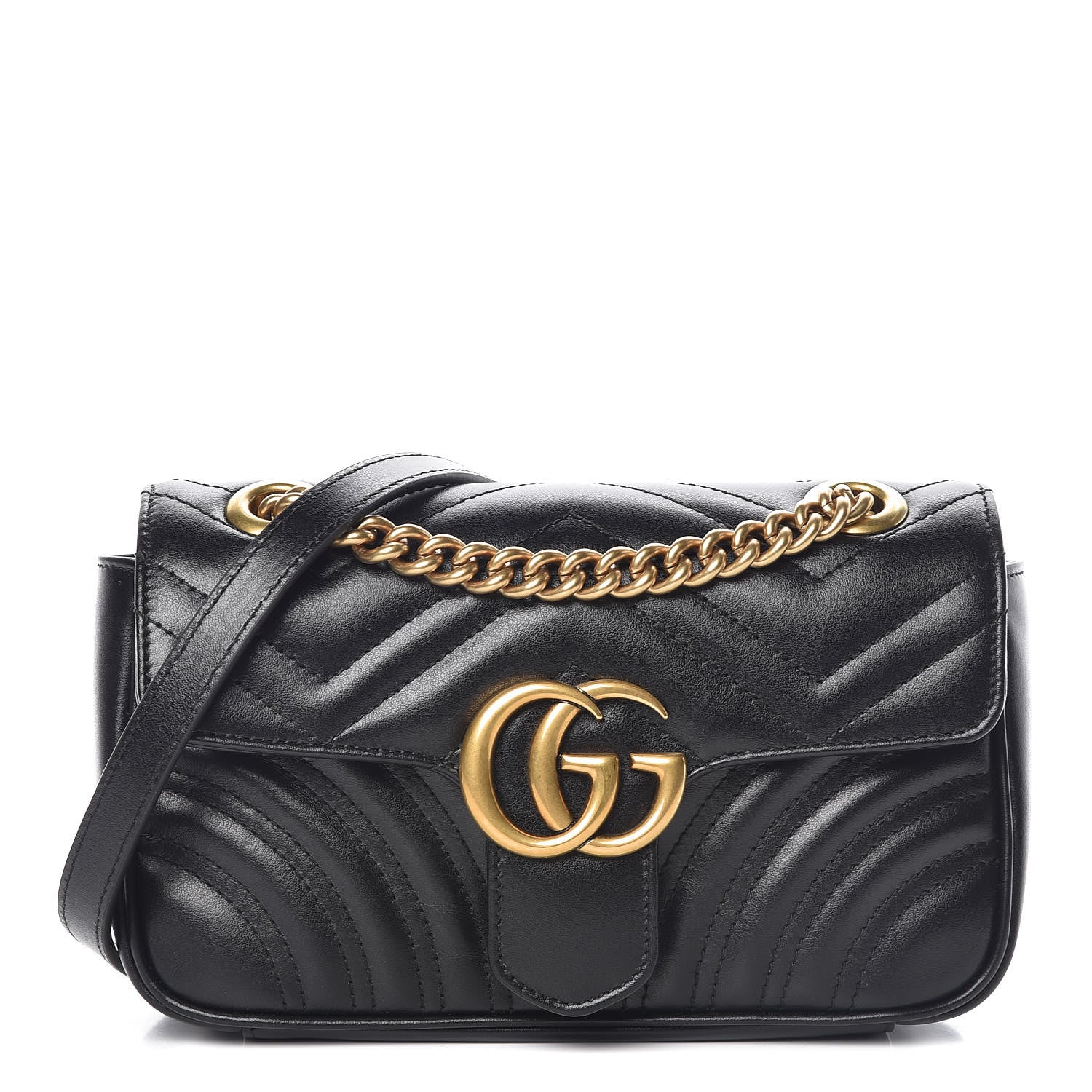 Gucci Calfskin Matelasse Mini GG Marmont Shoulder Bag Black 1 of 9