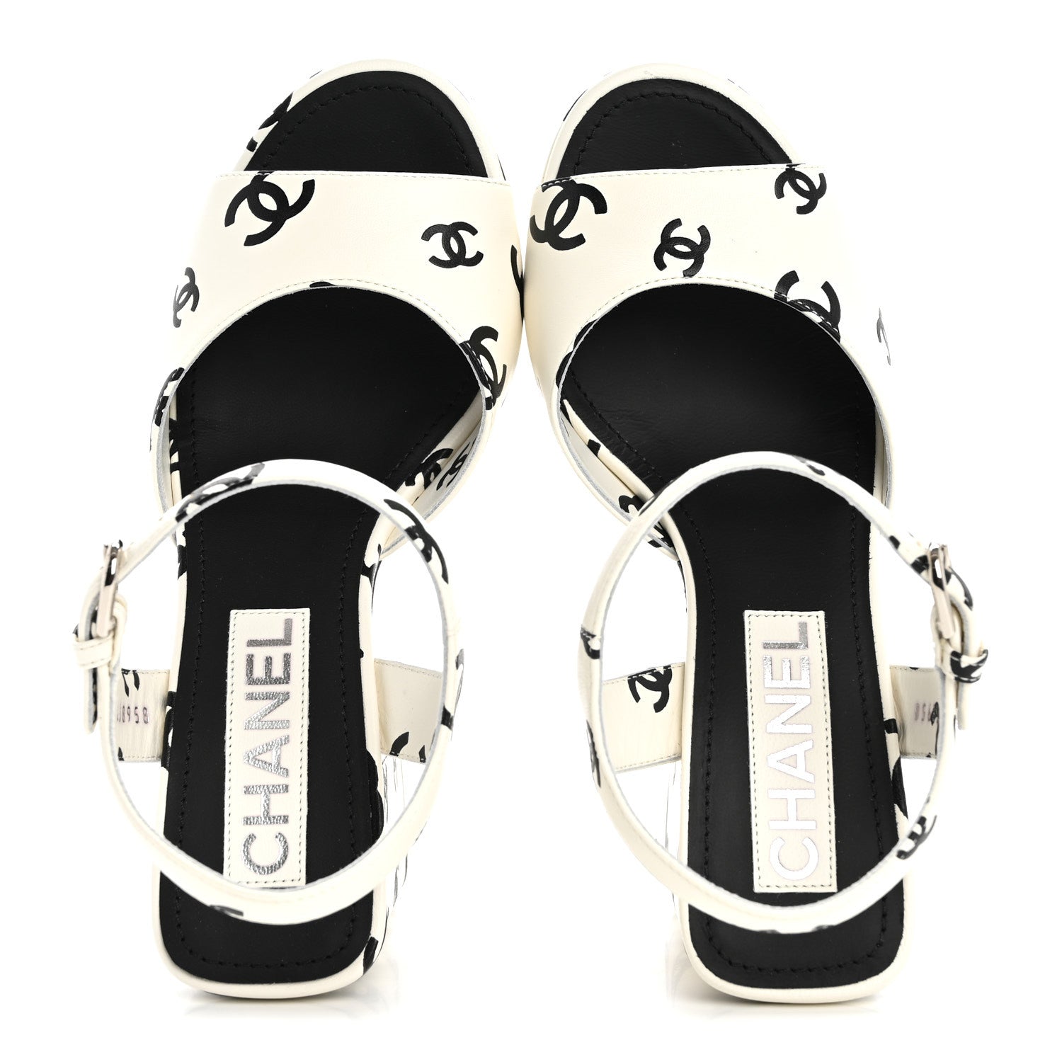 Chanel Printed Lambskin CC Platform Sandals 36 White Black 2 of 10
