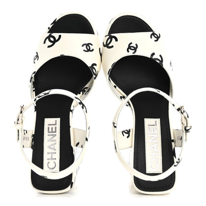 Chanel Printed Lambskin CC Platform Sandals 36 White Black 2 of 10