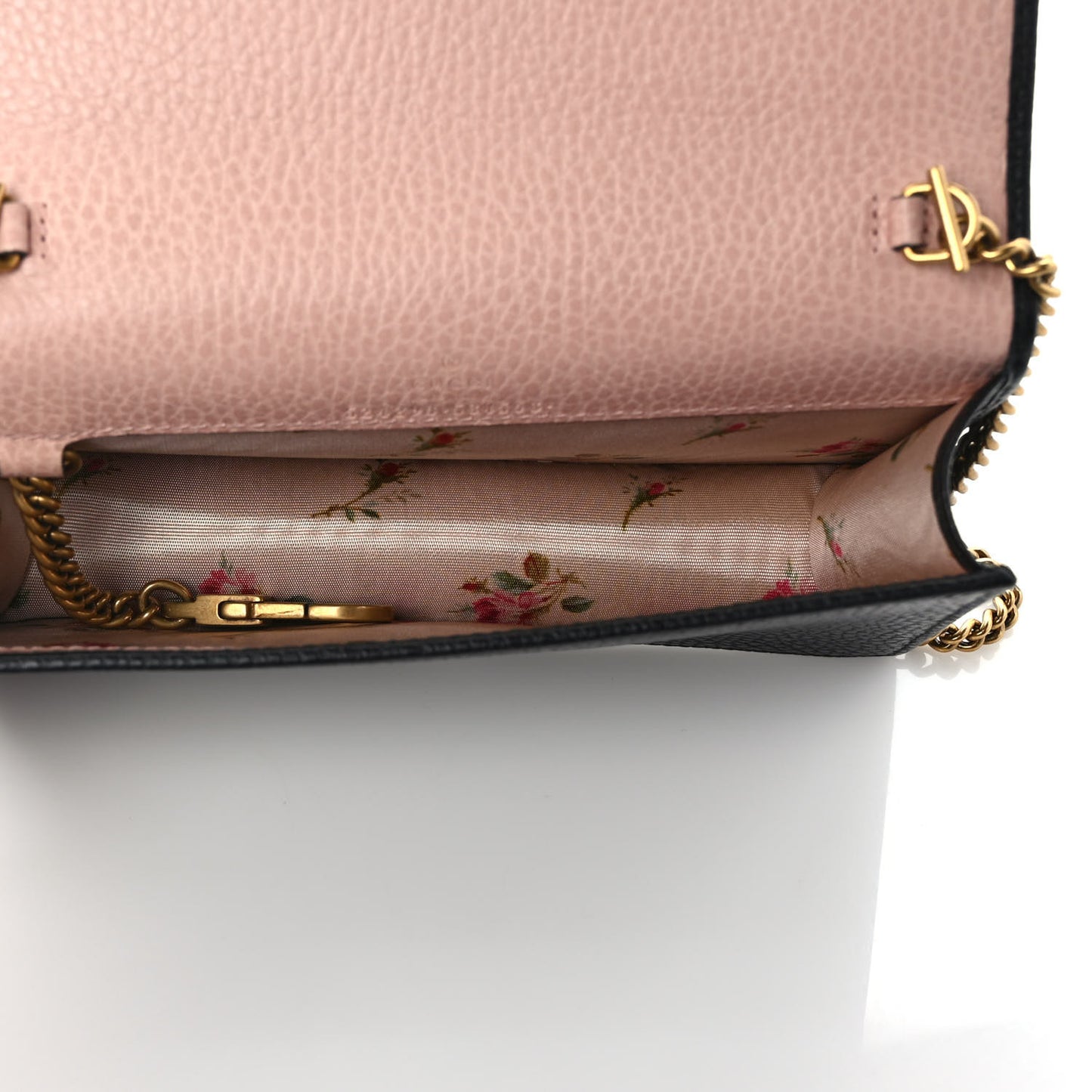 Calfskin GG Marmont Bow Chain Wallet Black