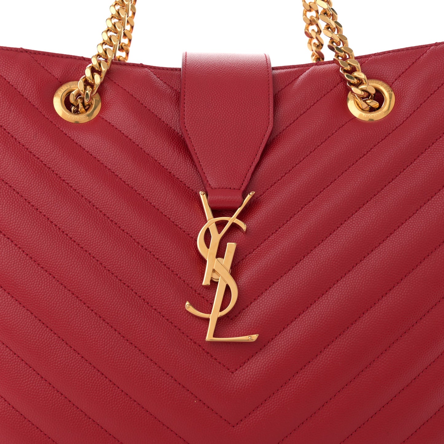 Grain De Poudre Matelasse Chevron Monogram Shopping Bag Red