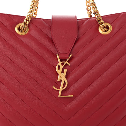 Saint Laurent Grain De Poudre Matelasse Chevron Monogram Shopping Bag Red 8 of 12