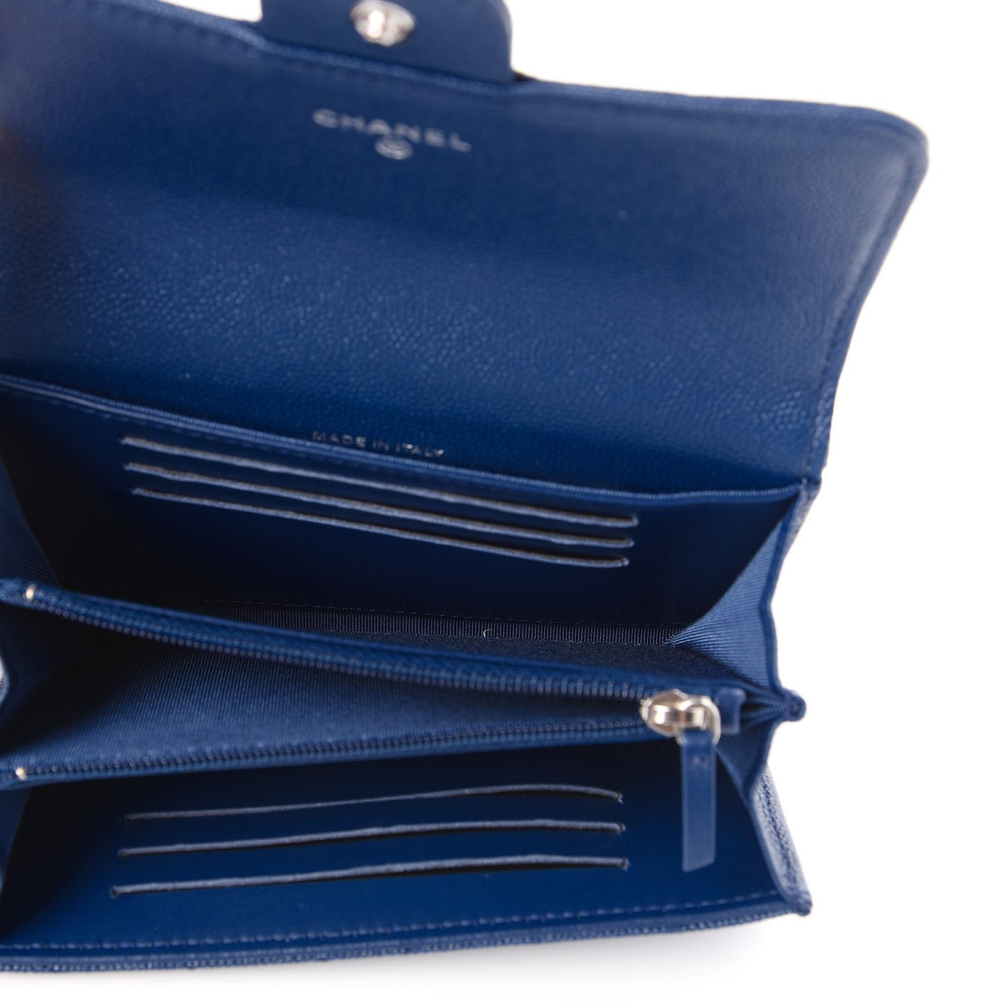 Caviar Chevron Quilted Medium Flap Wallet Blue
