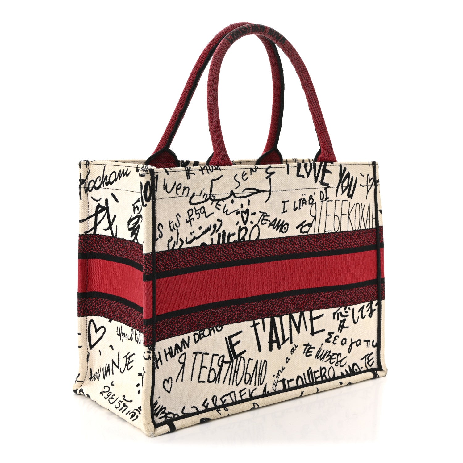 Christian Dior Canvas Embroidered Medium Dioramour Graffiti Book Tote Latte Multicolor 3 of 8