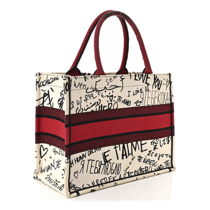 Christian Dior Canvas Embroidered Medium Dioramour Graffiti Book Tote Latte Multicolor 3 of 8