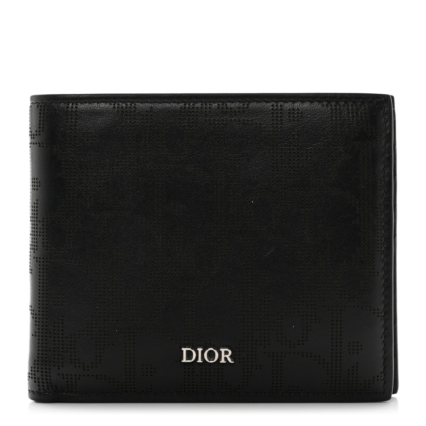 Calfskin Perforated Oblique Bi-Fold Do Galaxy Wallet Black