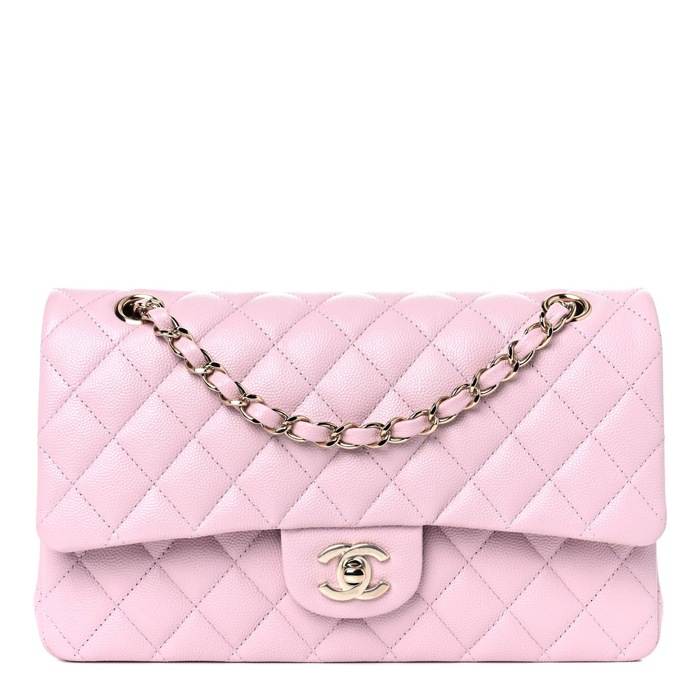 Caviar Quilted Medium Double Flap Light Pink