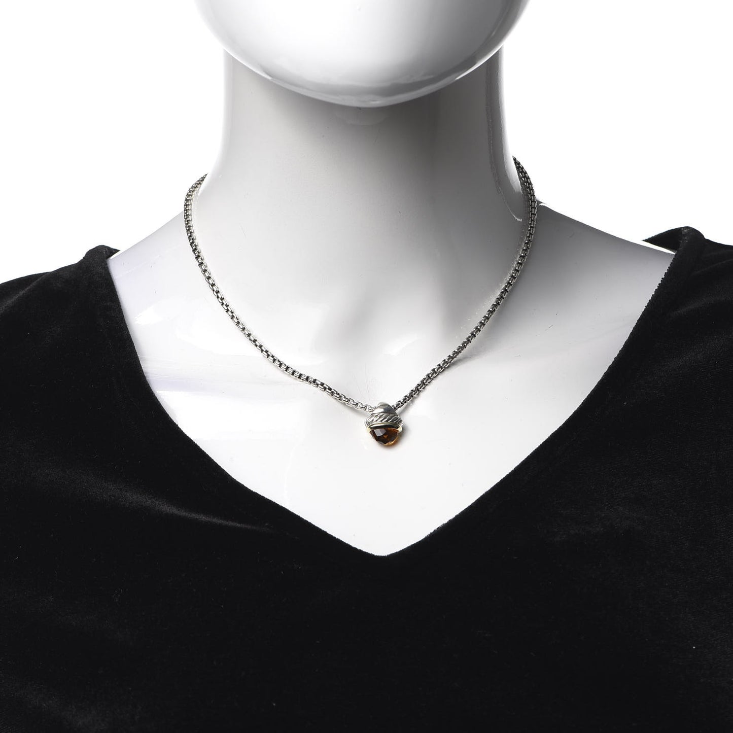 Sterling Silver 14K Yellow Gold Citrine Acorn Pendant Necklace