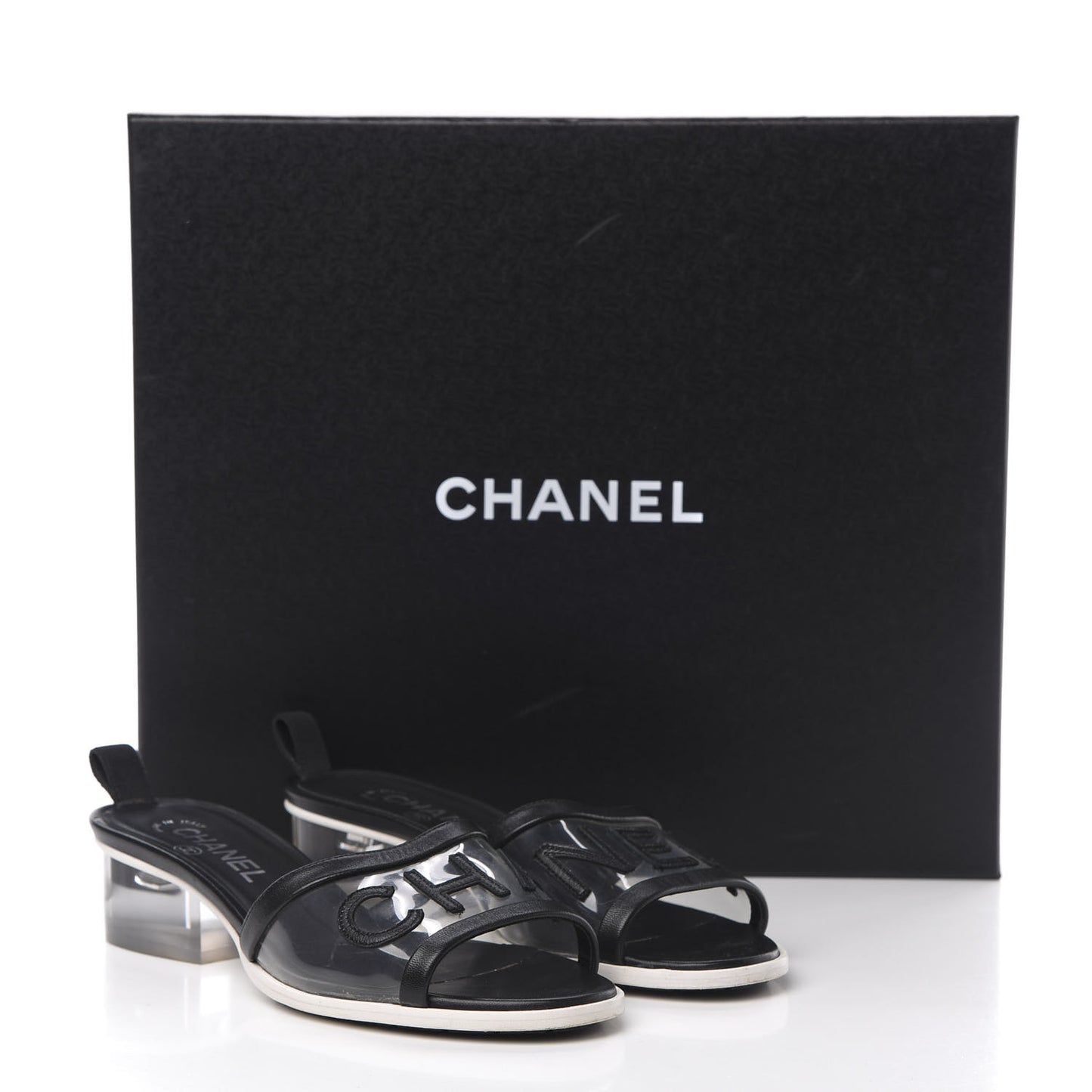 PVC Lambskin Logo Mules 37 Black