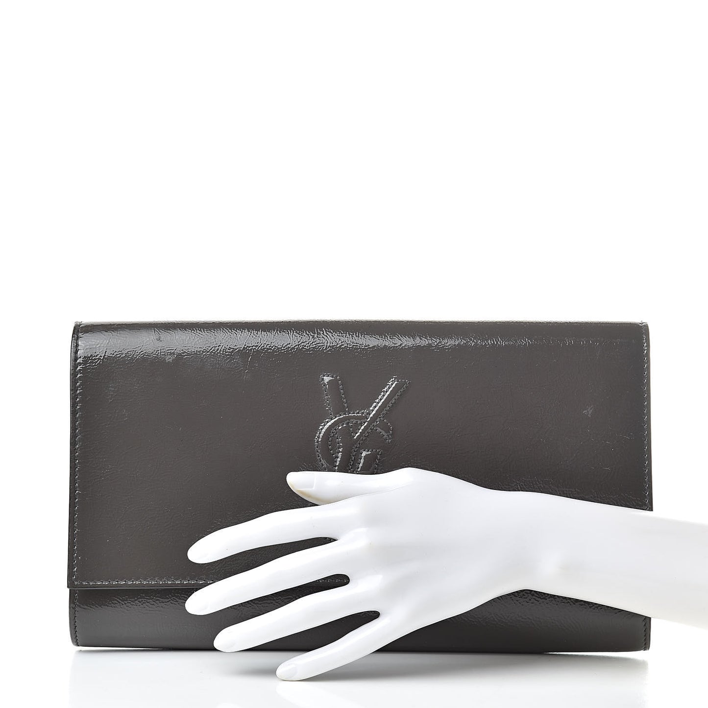 Textured Patent Monogram Large Belle de Jour Clutch Grey