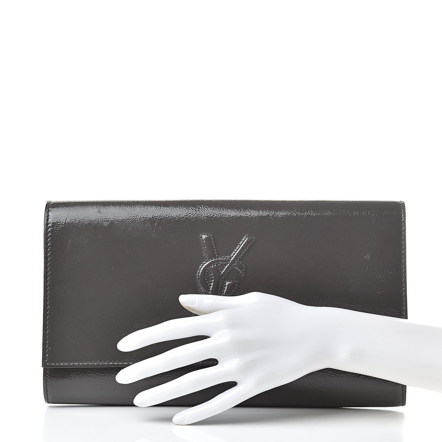 Saint Laurent Textured Patent Monogram Large Belle de Jour Clutch Grey 2 of 9