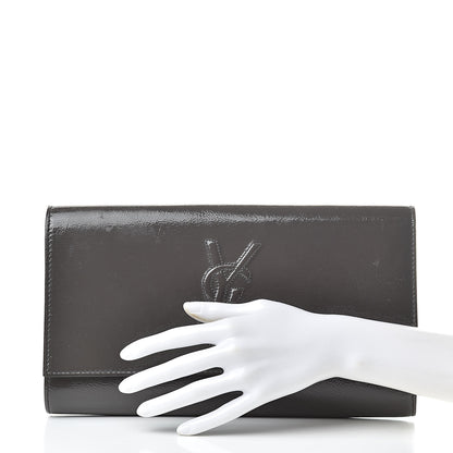 Saint Laurent Textured Patent Monogram Large Belle de Jour Clutch Grey 2 of 9