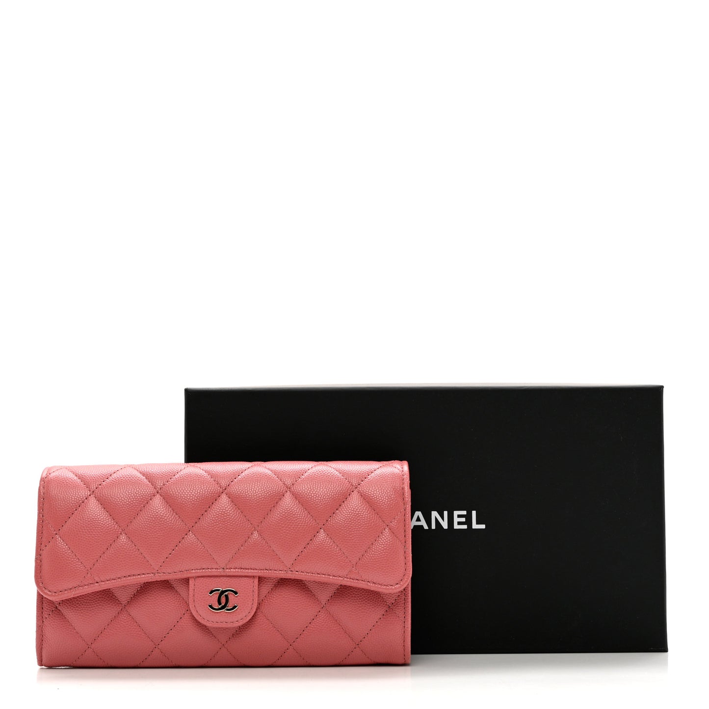 Caviar Quilted Long Flap Wallet Dark Pink