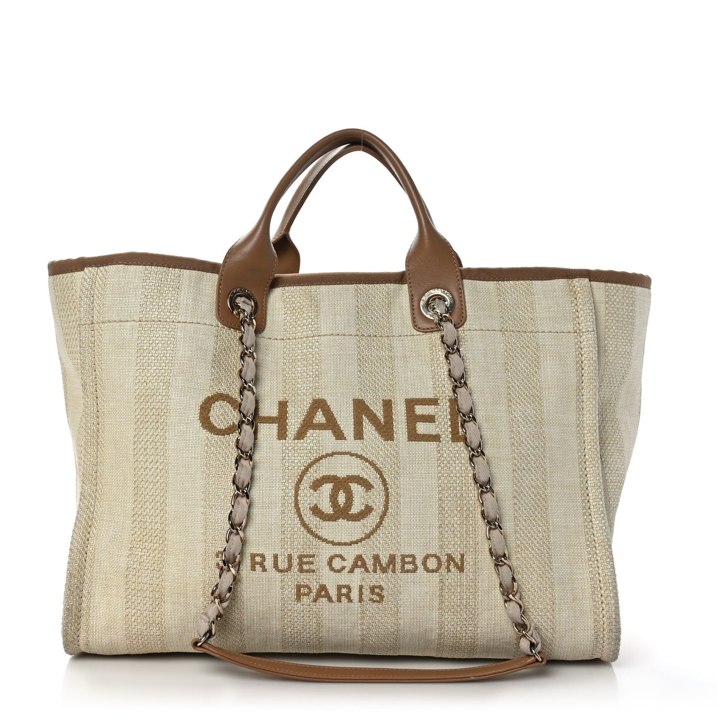 Mixed Fibers Striped Medium Deauville Tote Beige