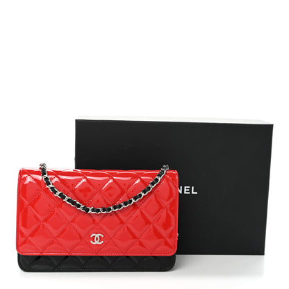 Chanel Patent Quilted Bi-Color Wallet On Chain WOC Red Black 12 of 12