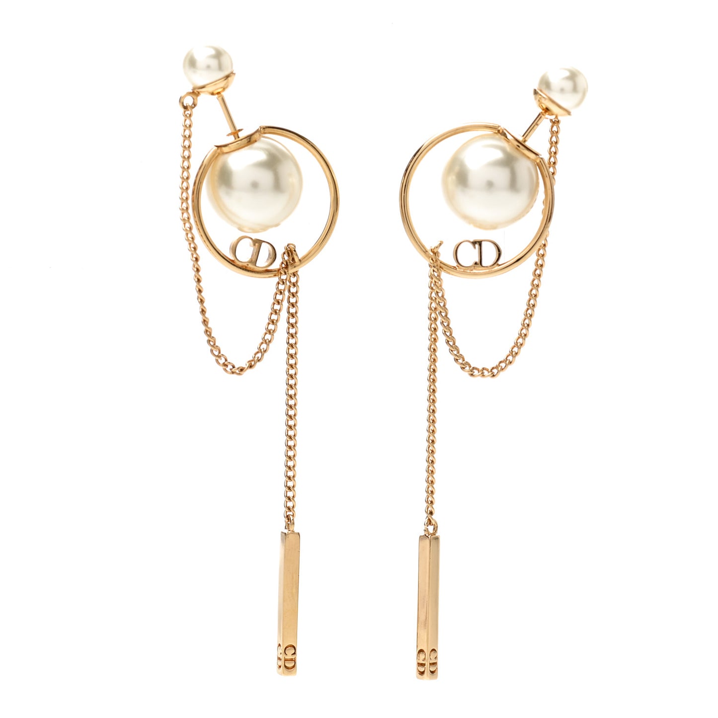 Pearl Tribales Dangle Chain Earrings Gold