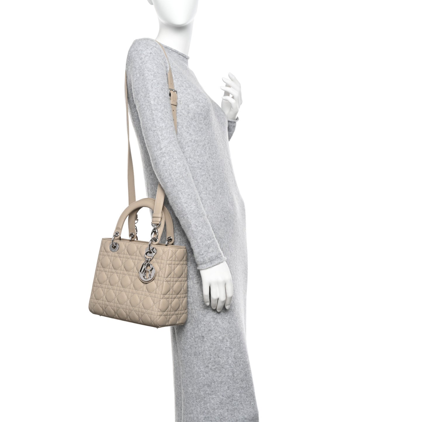 Grained Calfskin Cannage Medium Lady Dior Natural