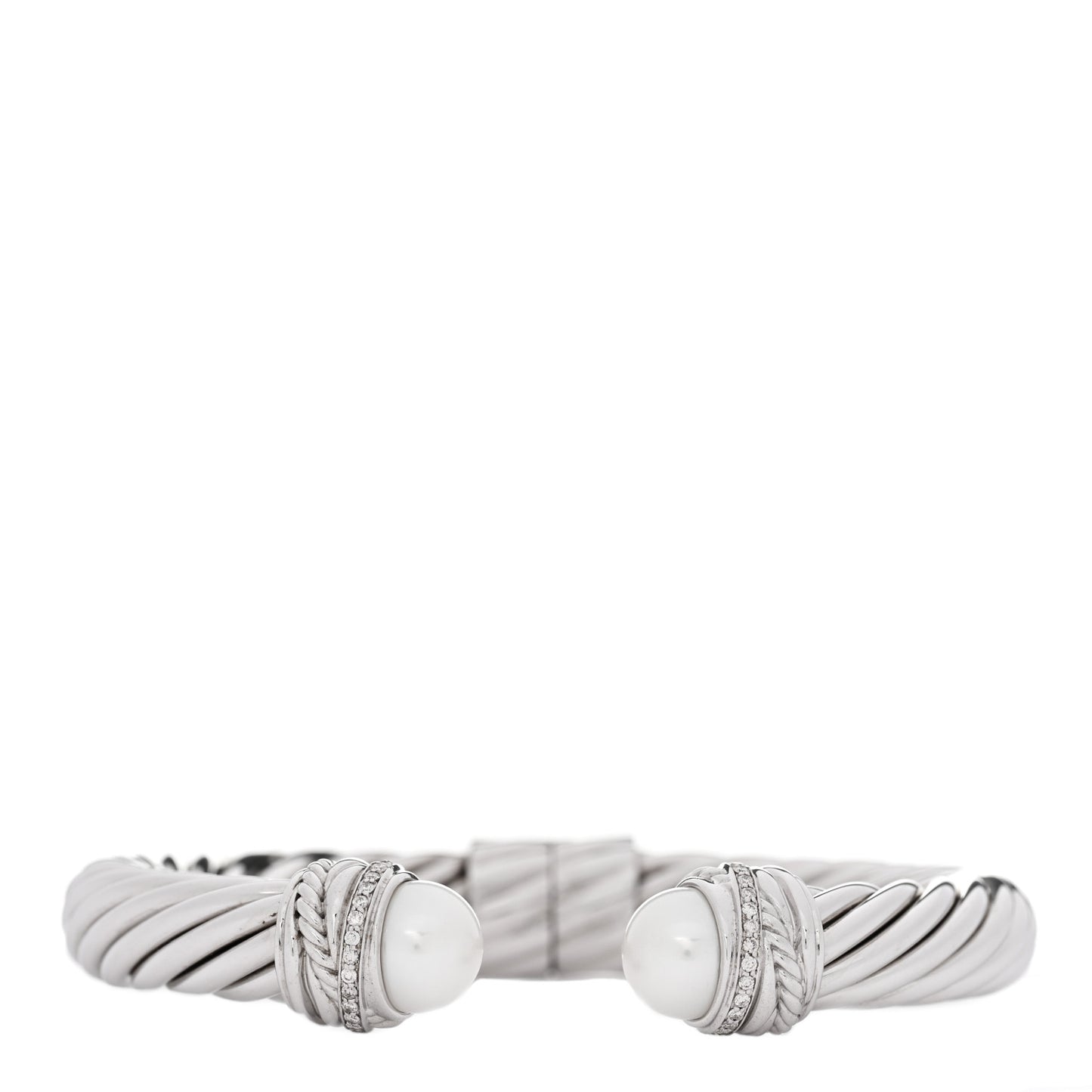 Sterling Silver Diamond Cultured Pearl 10mm Crossover Hinge Bracelet