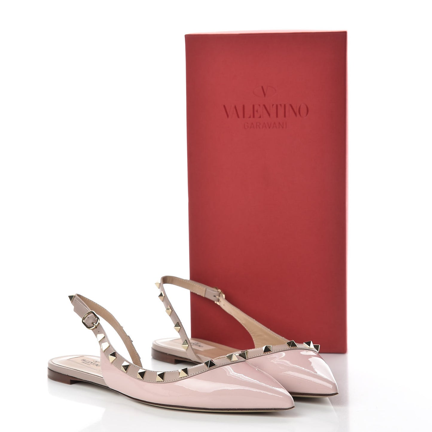 Patent Rockstud Slingback Flats 39.5 Water Rose Poudre