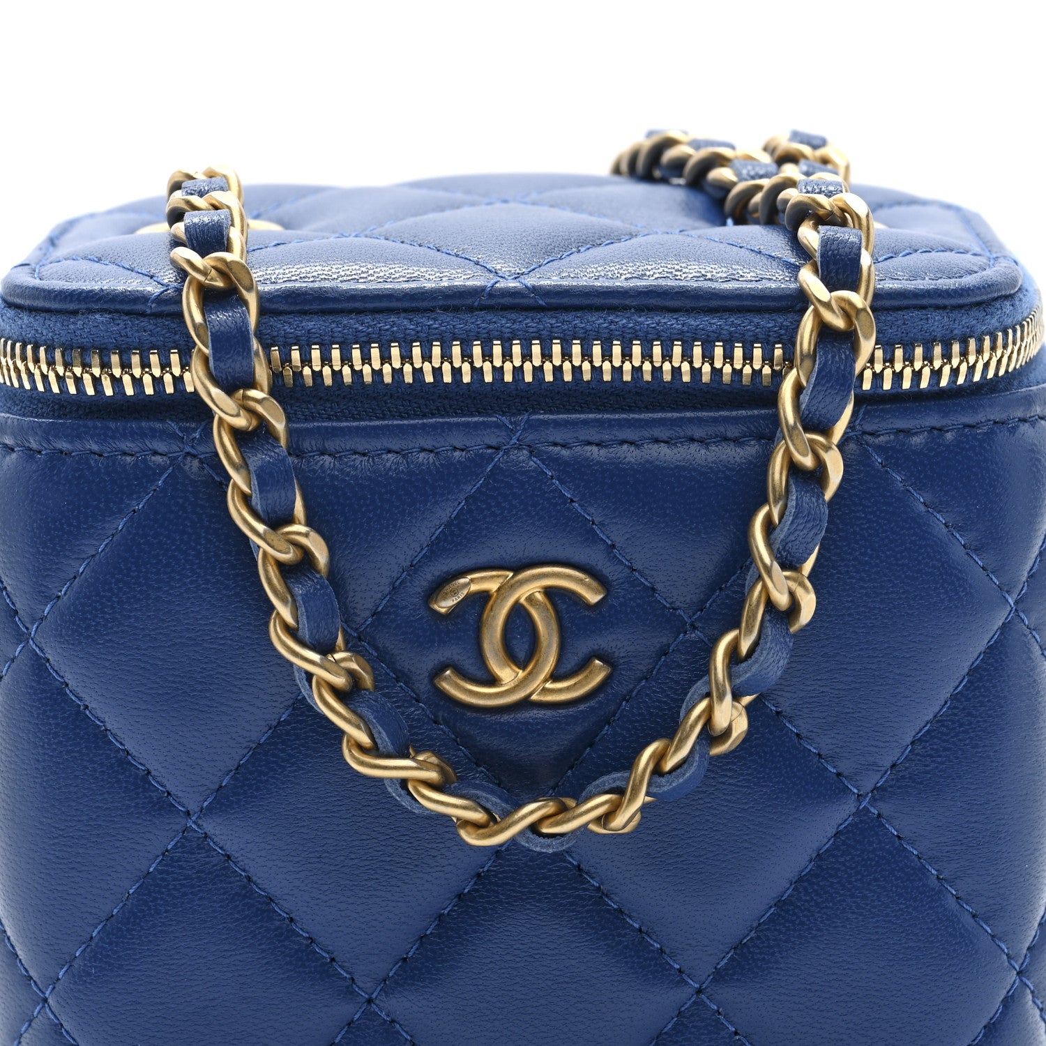 Chanel Lambskin Quilted Pearl Crush Mini Vanity Case With Chain Blue 8 of 11