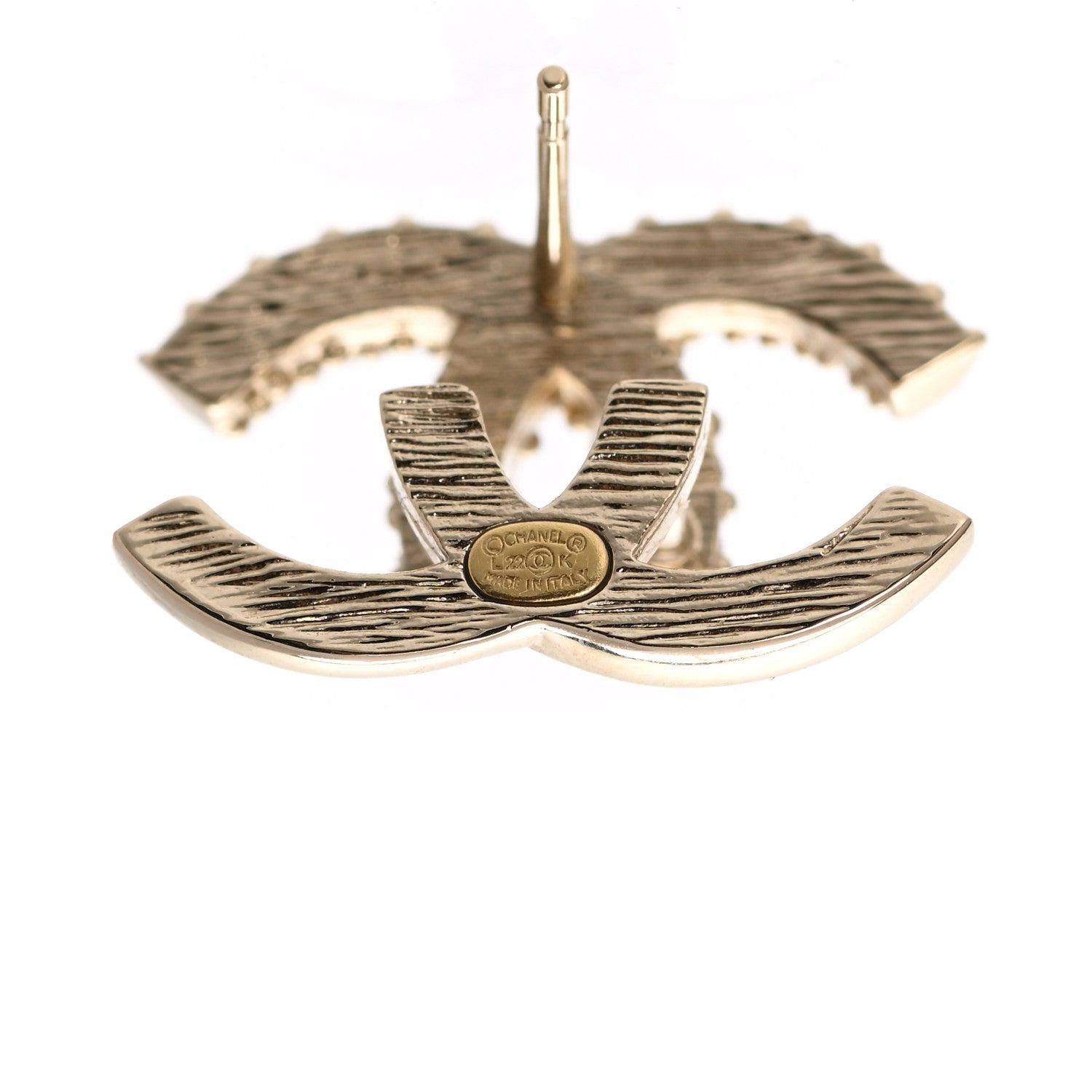 Chanel Metal Crystal Bead CC Earrings Gold 4 of 5