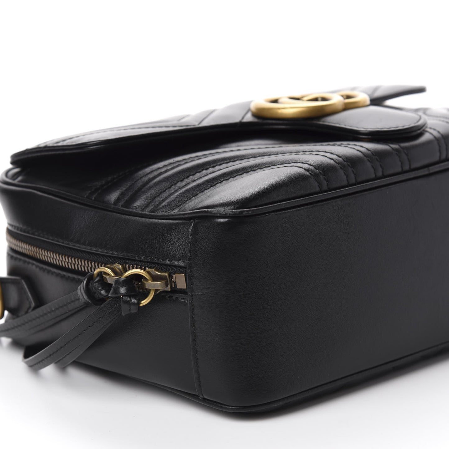 Calfskin Matelasse Sylvie Web Small GG Marmont Top Handle Shoulder Bag Black
