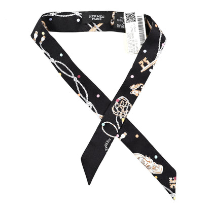 Hermes Silk Les Cles A Pois Doll Twilly Black Beige Rose 1 of 3