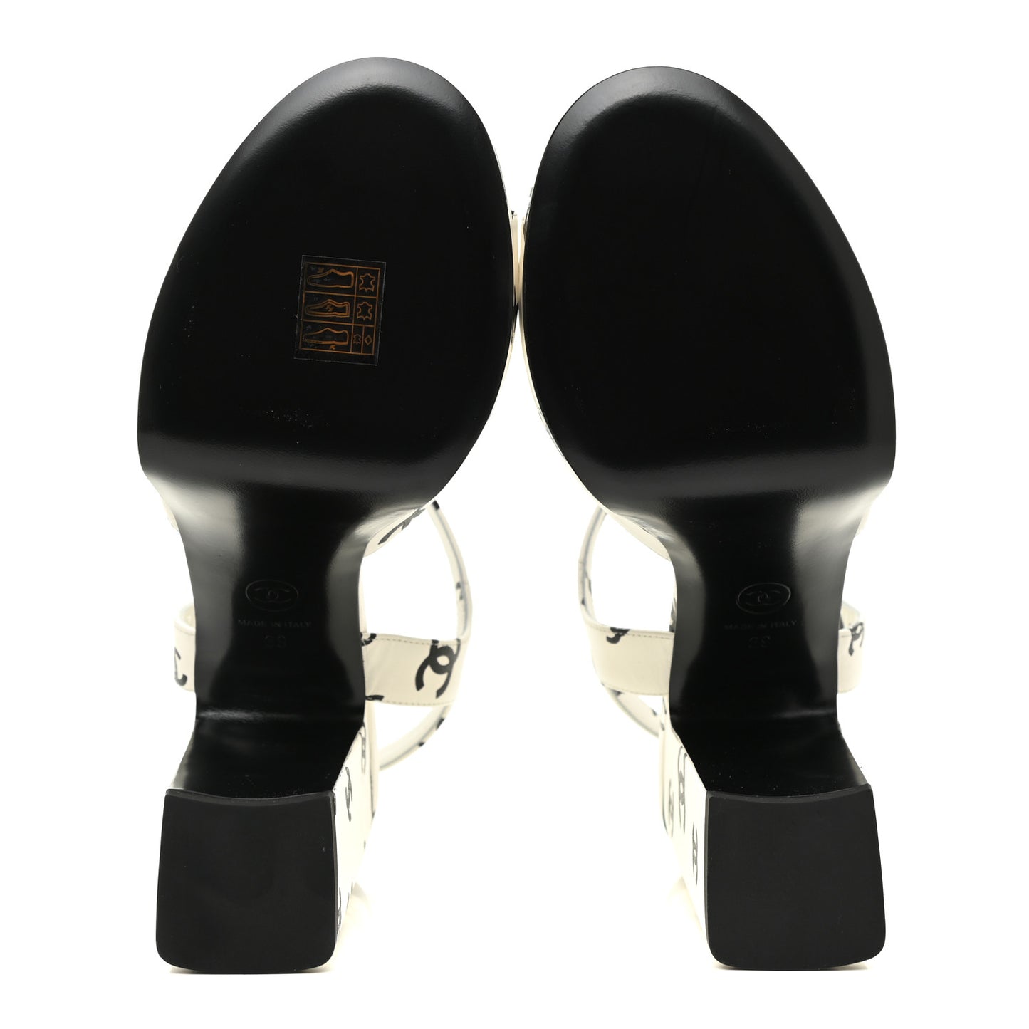 Printed Lambskin Coco Beach Platform Sandals 39 White Black