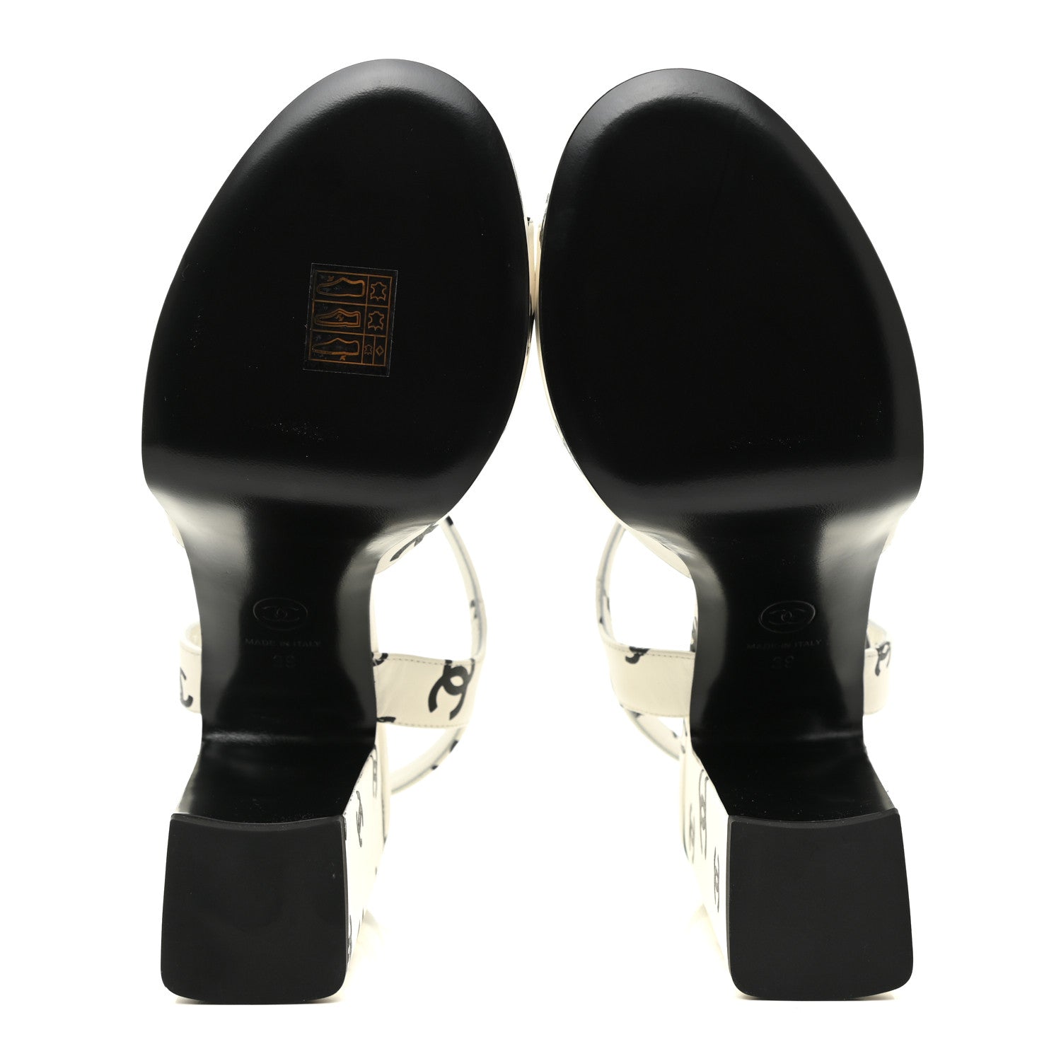 Chanel Printed Lambskin Coco Beach Platform Sandals 39 White Black 6 of 9