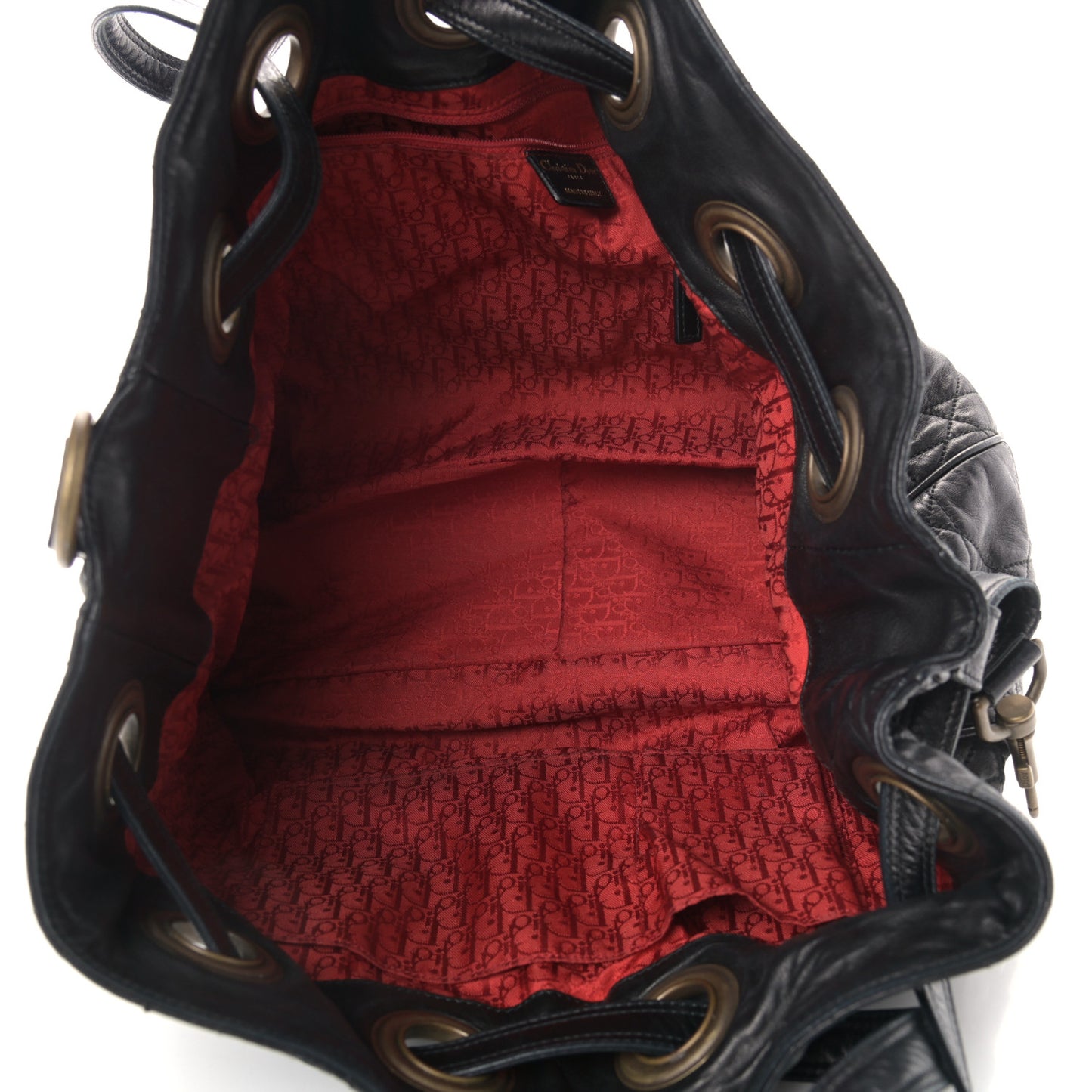 Lambskin Cannage Drawstring Bag Black