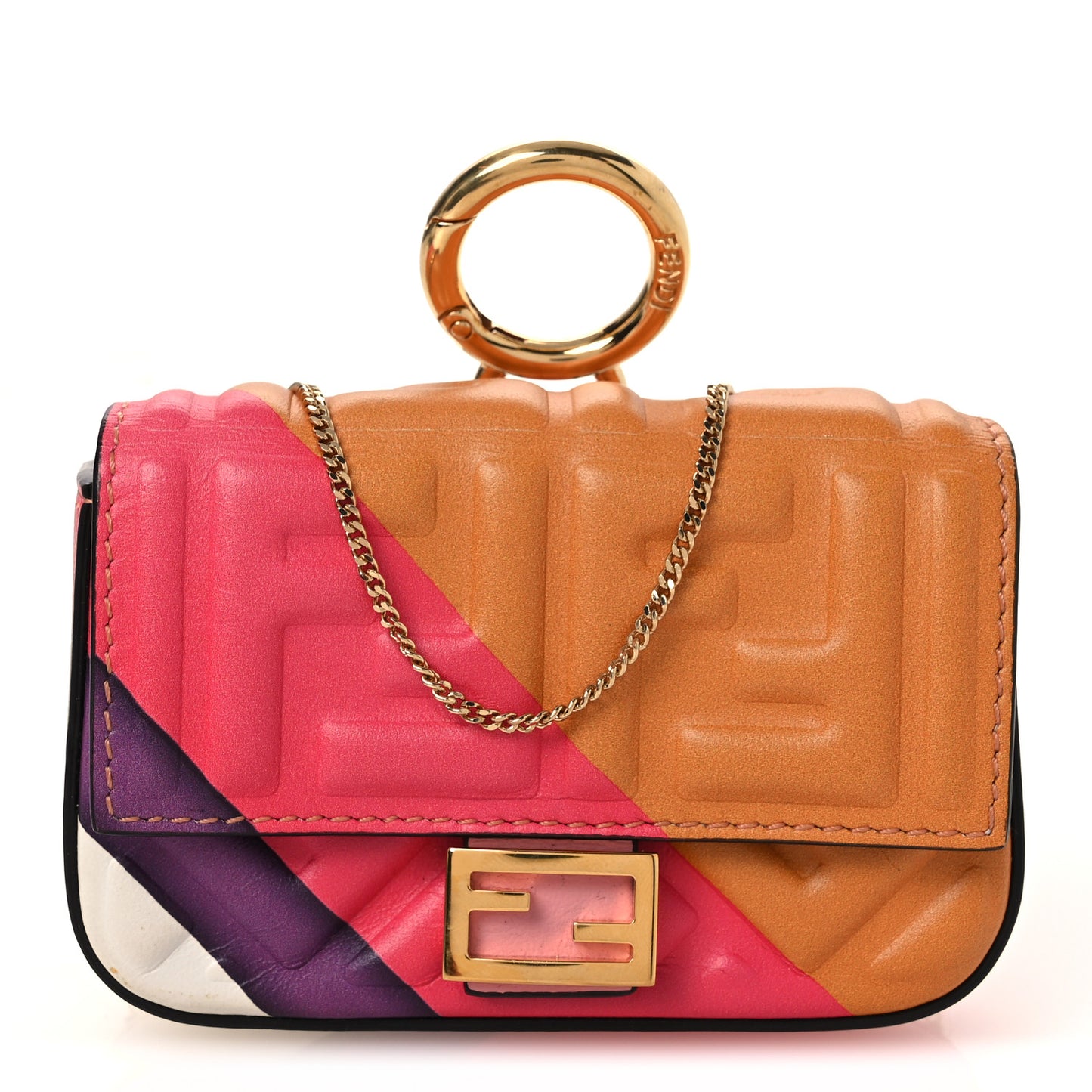 Nappa FF Embossed Line Print Nano Baguette Charm White Multicolor