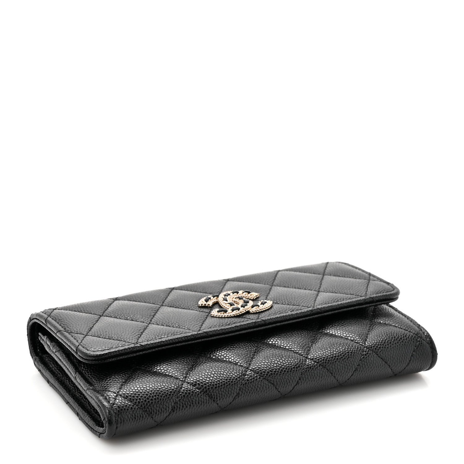 Chanel Caviar Quilted Crystal CC Large Gusset Flap Wallet Black 4 of 10