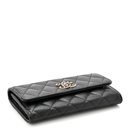 Chanel Caviar Quilted Crystal CC Large Gusset Flap Wallet Black 4 of 10