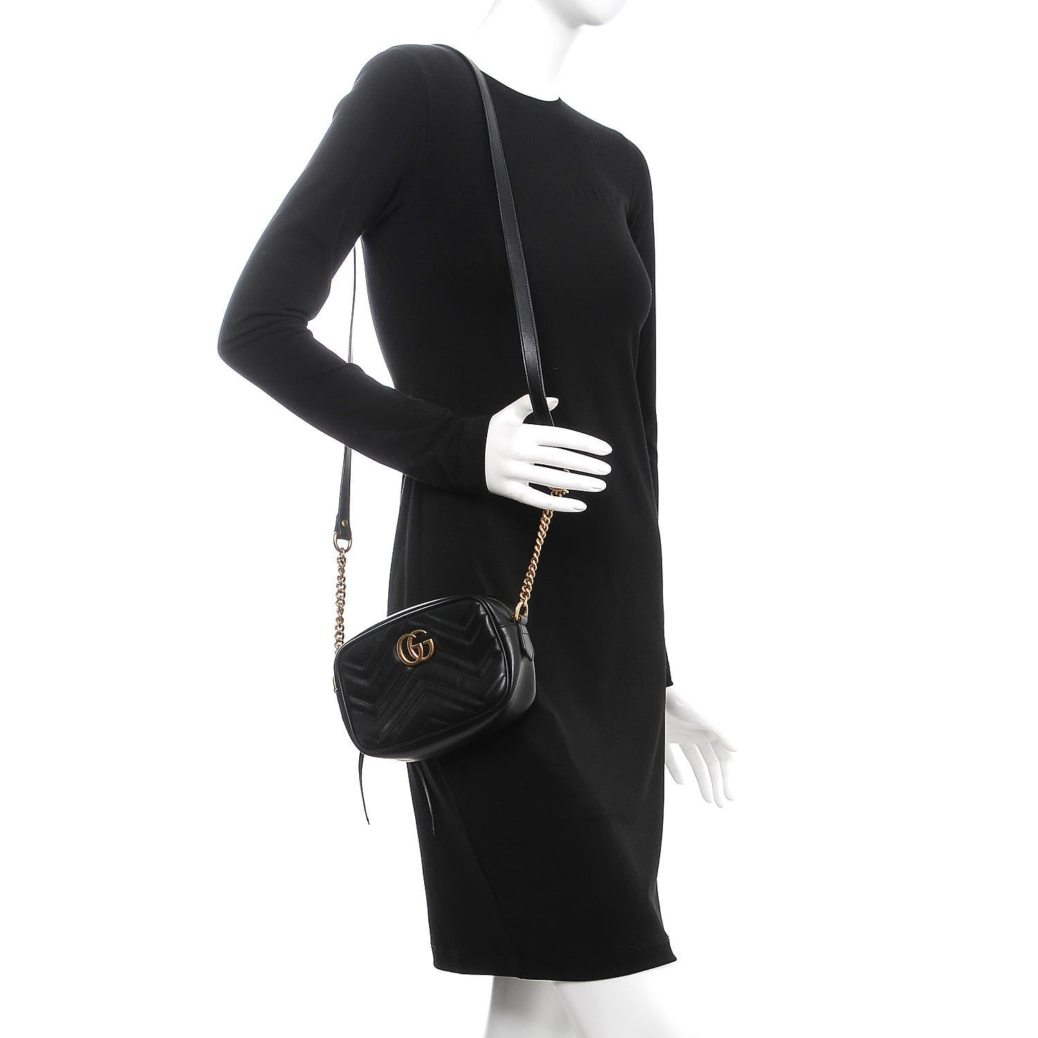 Gucci Calfskin Matelasse Mini GG Marmont Chain Shoulder Bag Black 2 of 10