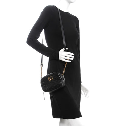 Gucci Calfskin Matelasse Mini GG Marmont Chain Shoulder Bag Black 2 of 10