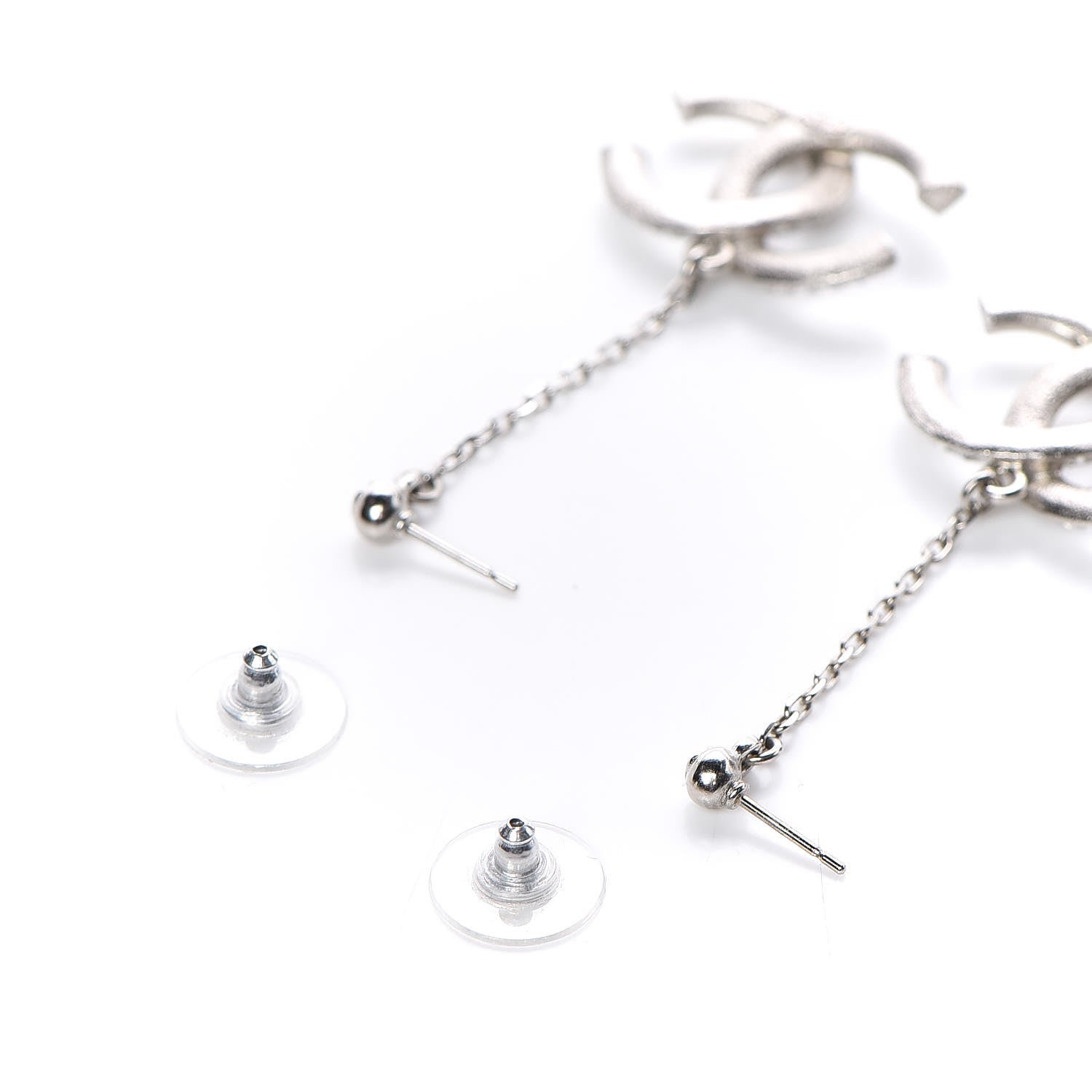 Chanel Baguette Crystal CC Drop Earrings Silver 3 of 5
