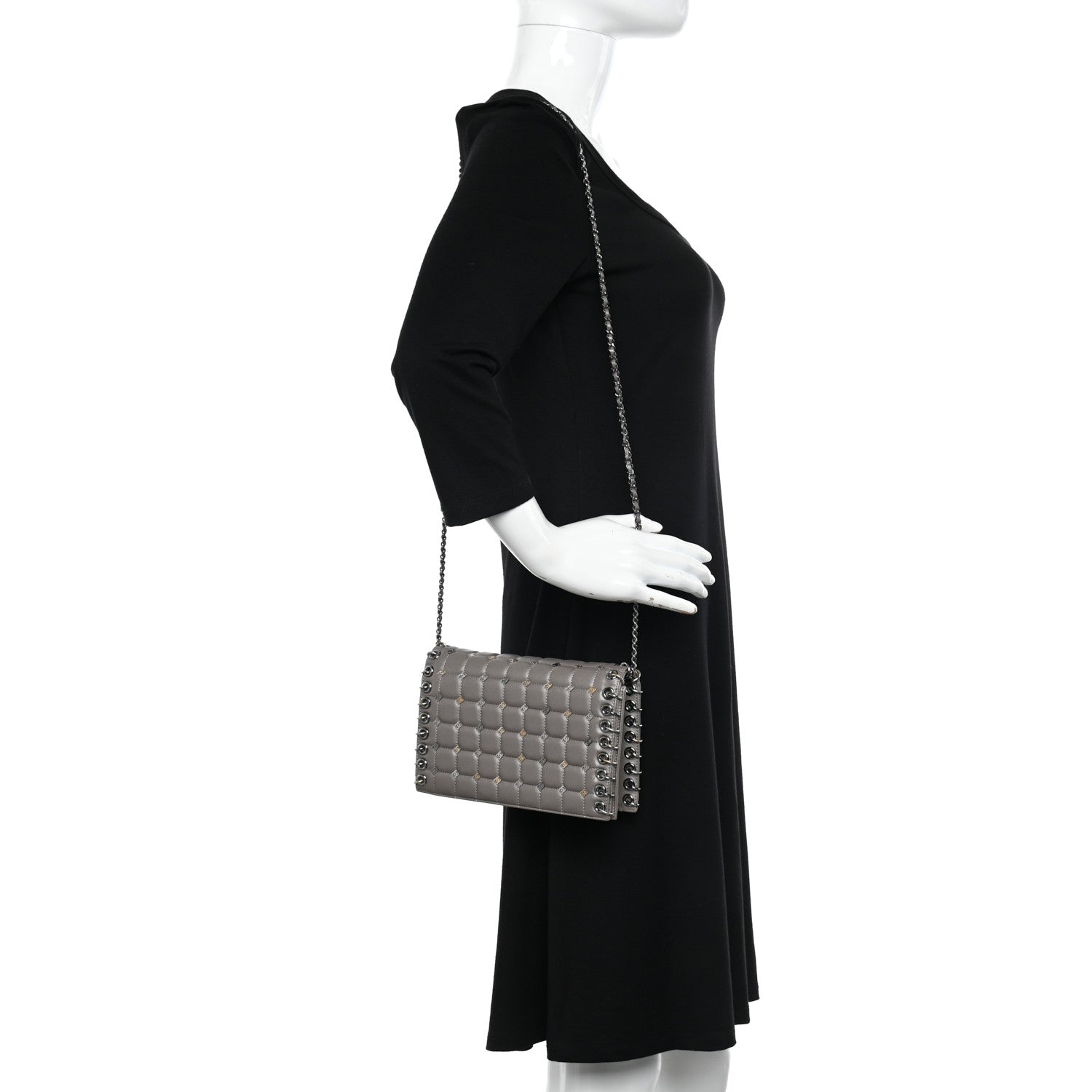 Chanel Lambskin Chocolate Bar Piercing CC Studded Small Chain Flap Bag Grey 2 of 12