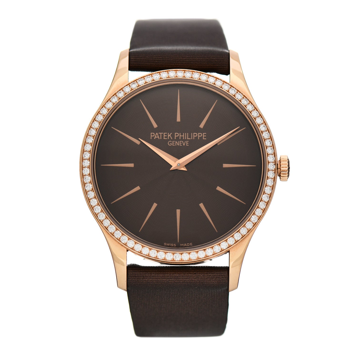 Patek Philippe 18K Rose Gold Satin Diamond Bezel 33mm Calatrava Manual Winding Watch Brown 4897R-001 1 of 4