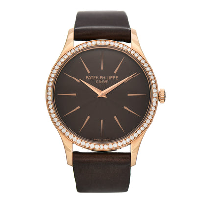 Patek Philippe 18K Rose Gold Satin Diamond Bezel 33mm Calatrava Manual Winding Watch Brown 4897R-001 1 of 4