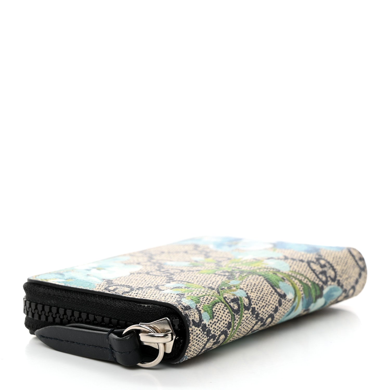 Gucci GG Supreme Monogram Blooms Zip Around Card Case Wallet Beige Blue Navy 4 of 6