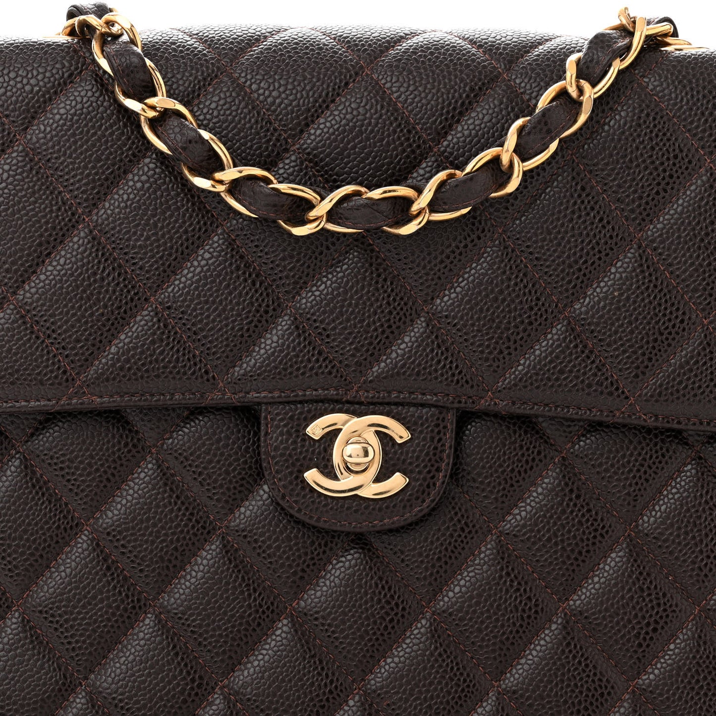 Caviar Quilted Jumbo Single Flap Brown