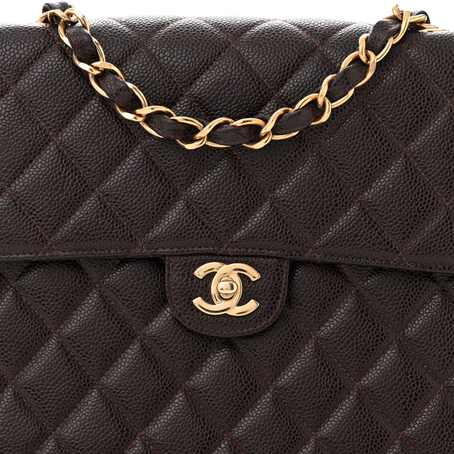 Chanel Caviar Quilted Jumbo Single Flap Brown 8 of 12