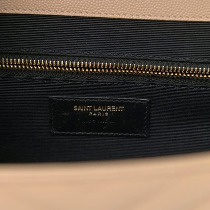 Saint Laurent Grain De Poudre Matelasse Chevron Large Monogram Satchel Dark Beige 6 of 12