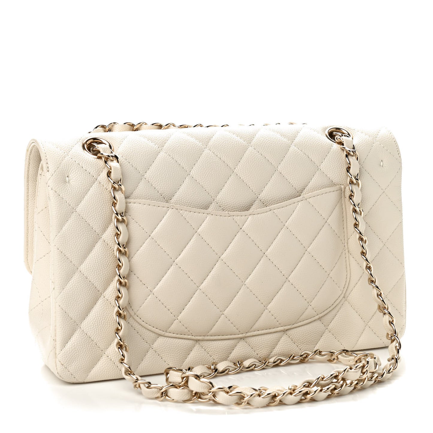 Caviar Quilted Medium Double Flap White